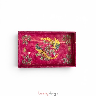 Khay sơn mài họa tiết Sắc xuân 25x40 cm